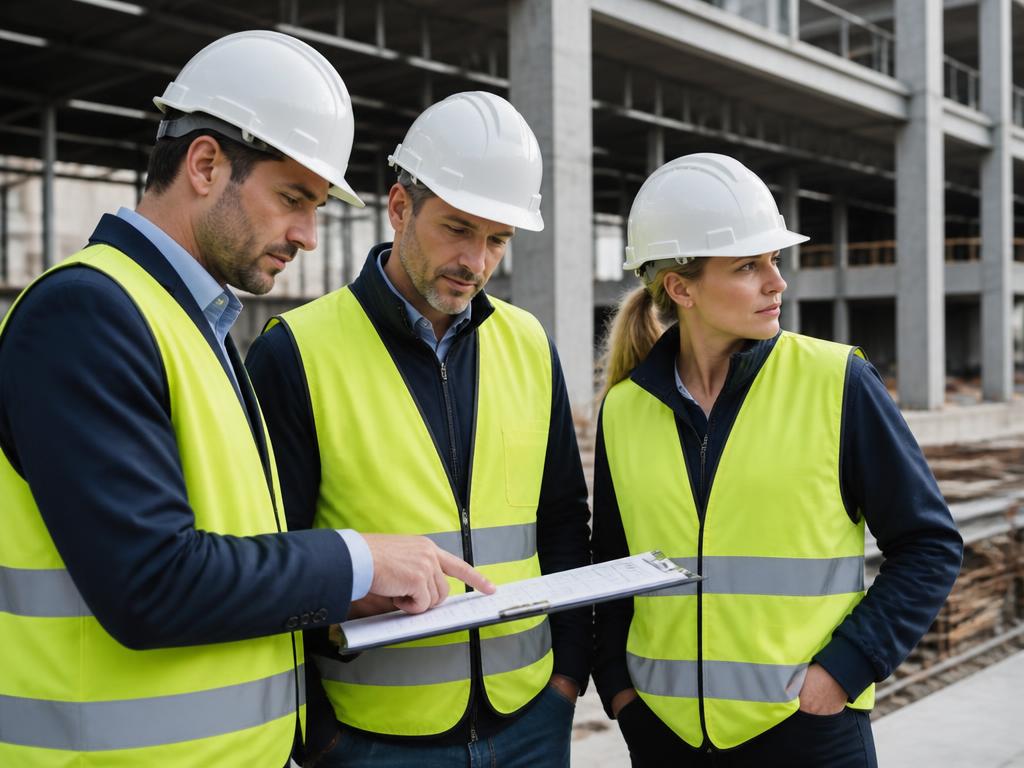 Construction professionals reviewing project plans at a commercial jobsite